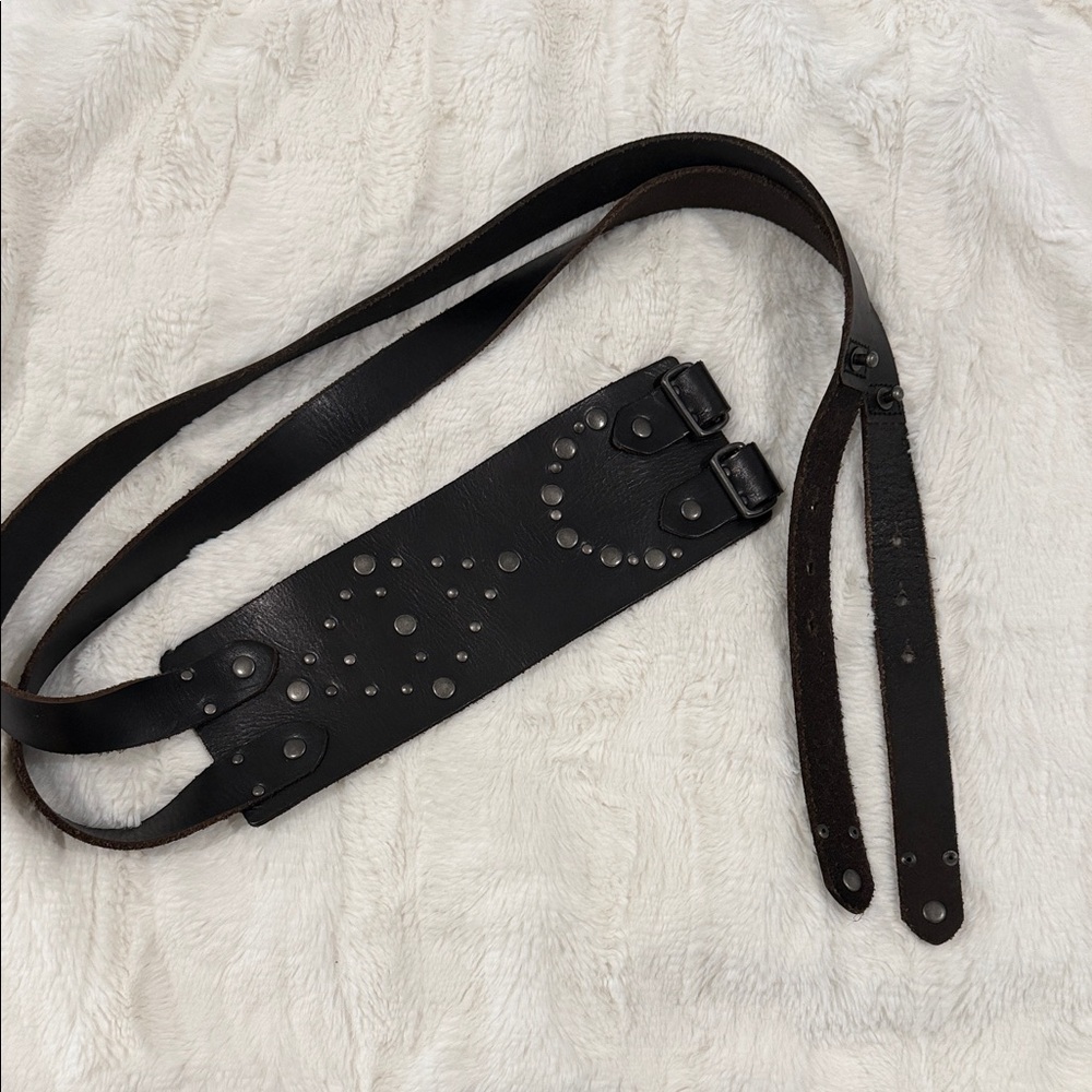 Candie's Black & Gunmetal Grommet Double Leather Belt